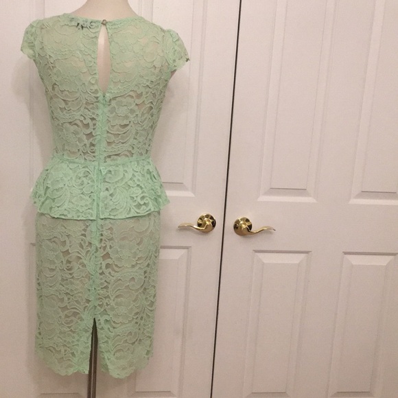 Mint green Tahari lace peplum midi dress - Picture 3 of 6